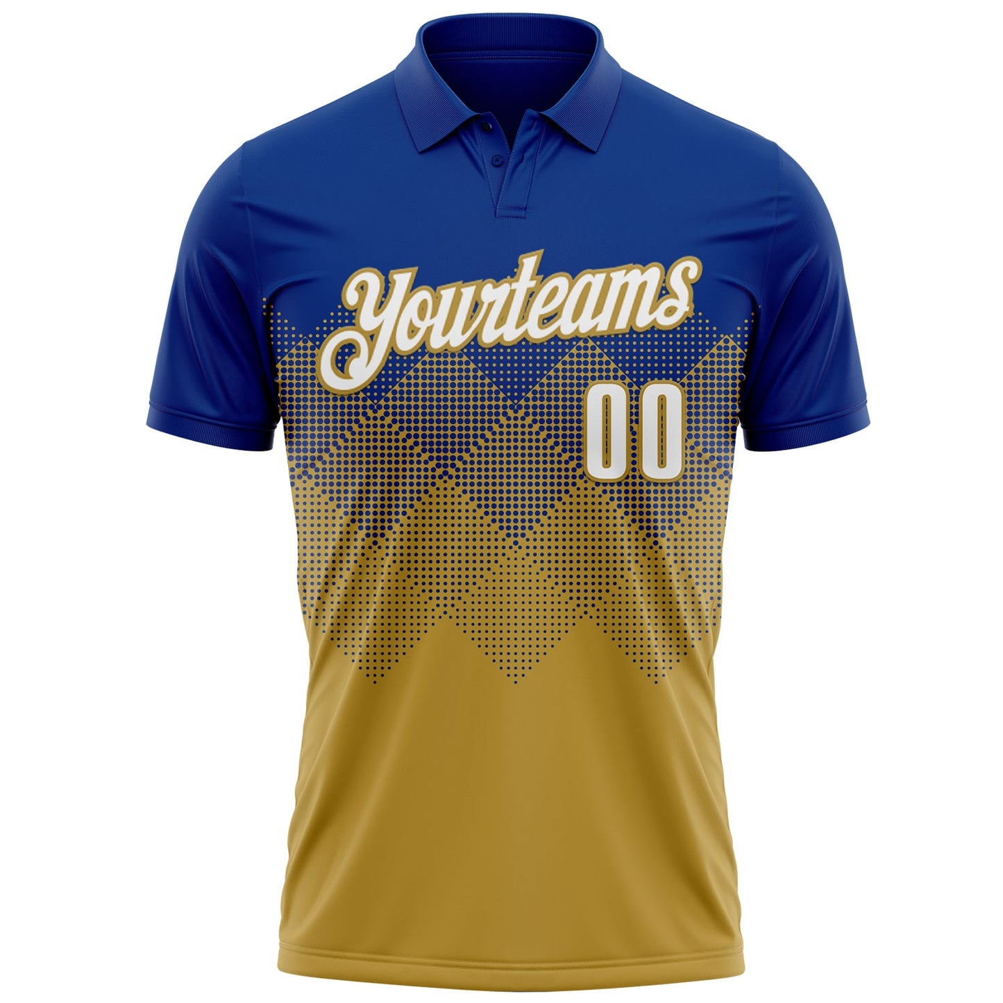 Custom Royal White-Old Gold 3D Gradient Square Shape Performance Polo Shirt view 2
