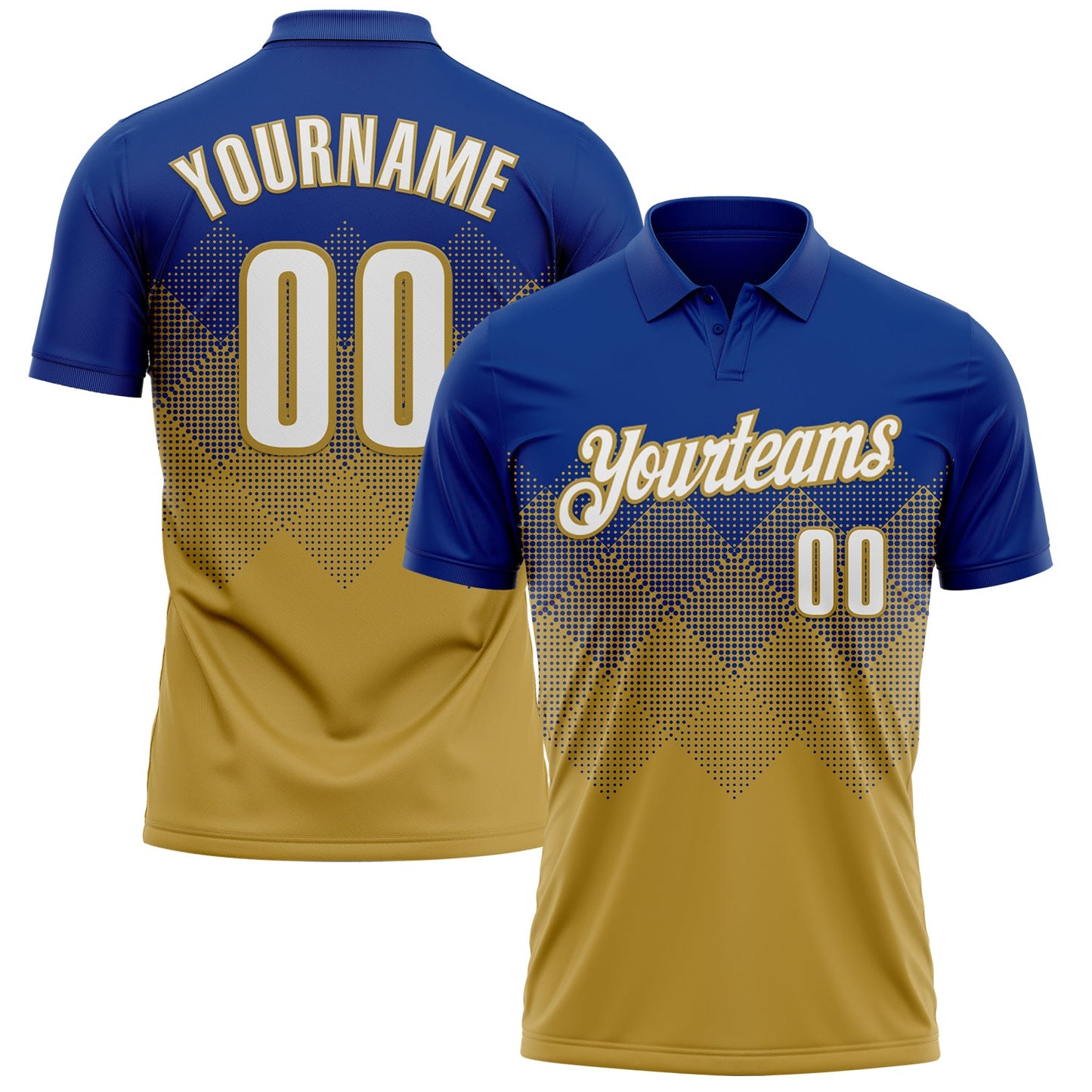Custom Royal White-Old Gold 3D Gradient Square Shape Performance Polo Shirt - Main View