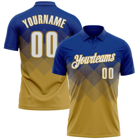 Custom Royal White-Old Gold 3D Gradient Square Shape Performance Polo Shirt - Main View