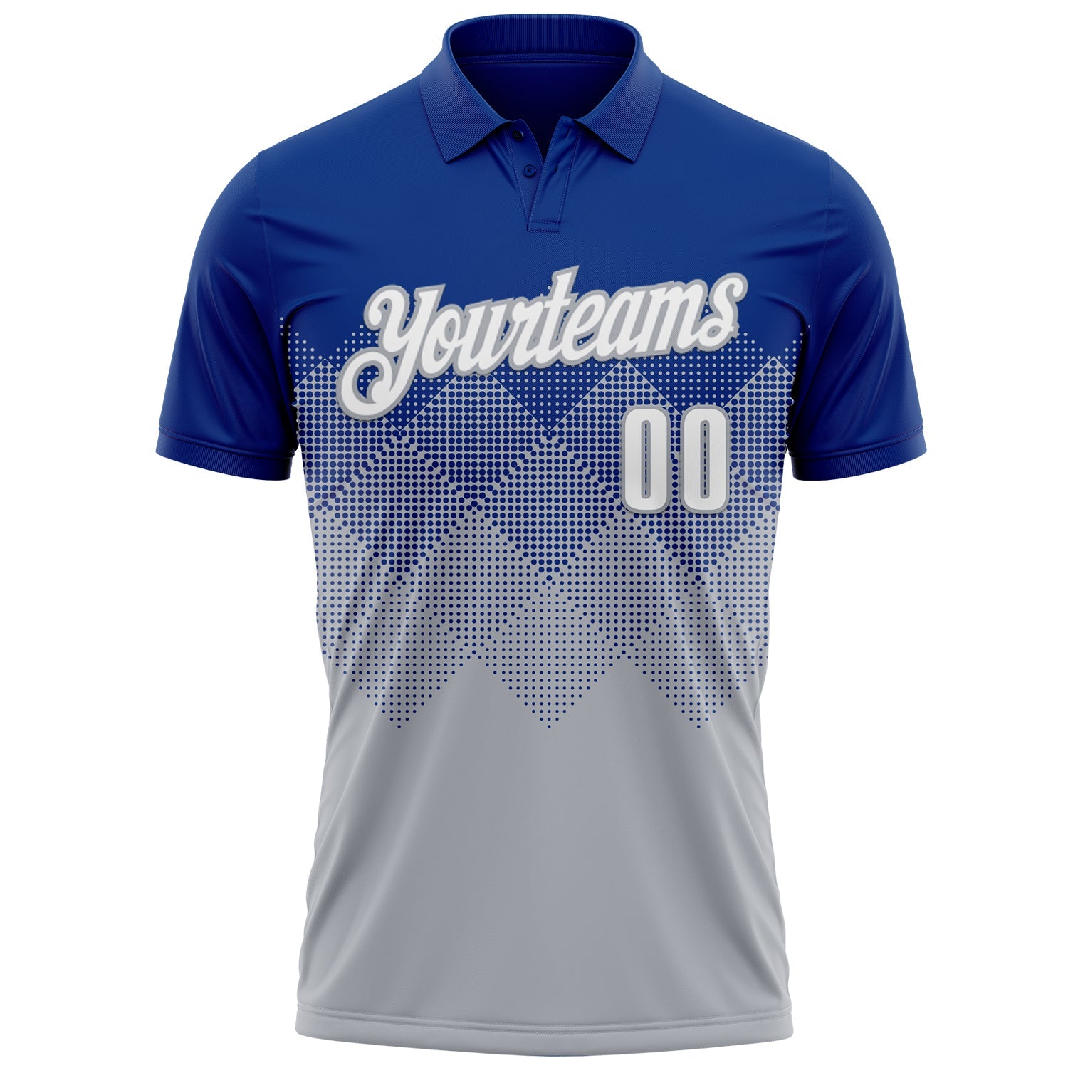Custom Royal White-Gray 3D Gradient Square Shape Performance Polo Shirt view 2