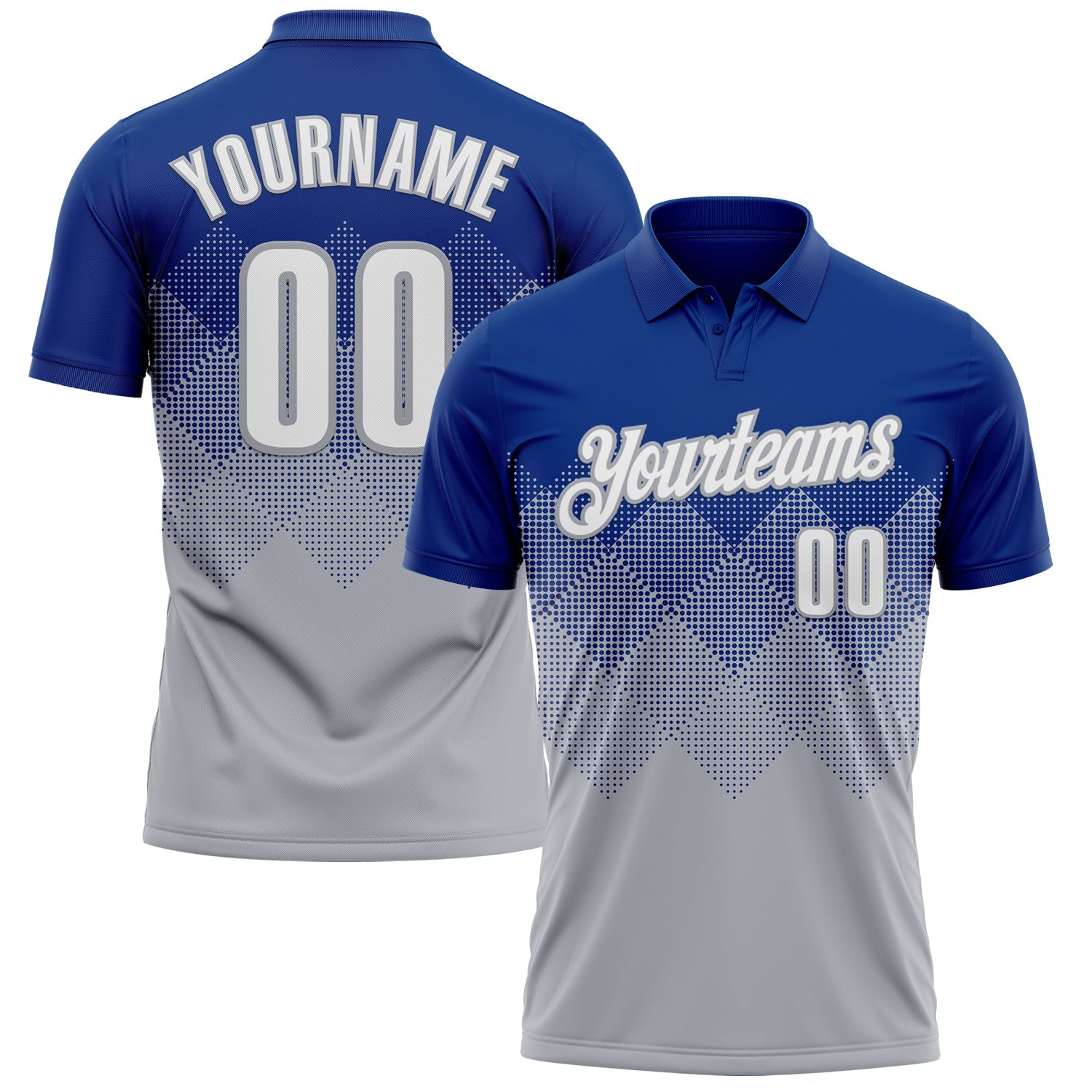 Custom Royal White-Gray 3D Gradient Square Shape Performance Polo Shirt - Main View