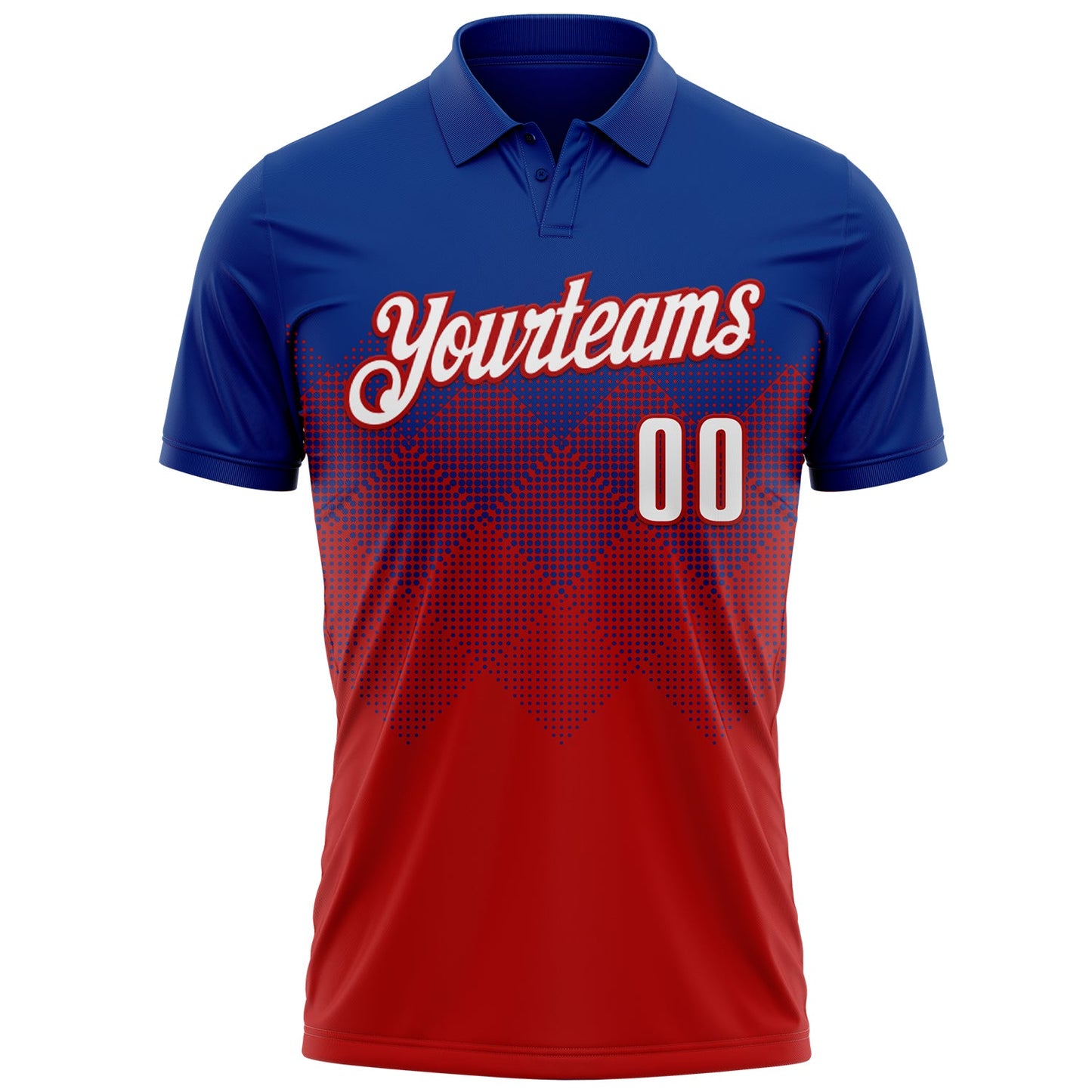 Custom Royal White-Red 3D Gradient Square Shape Performance Polo Shirt view 2