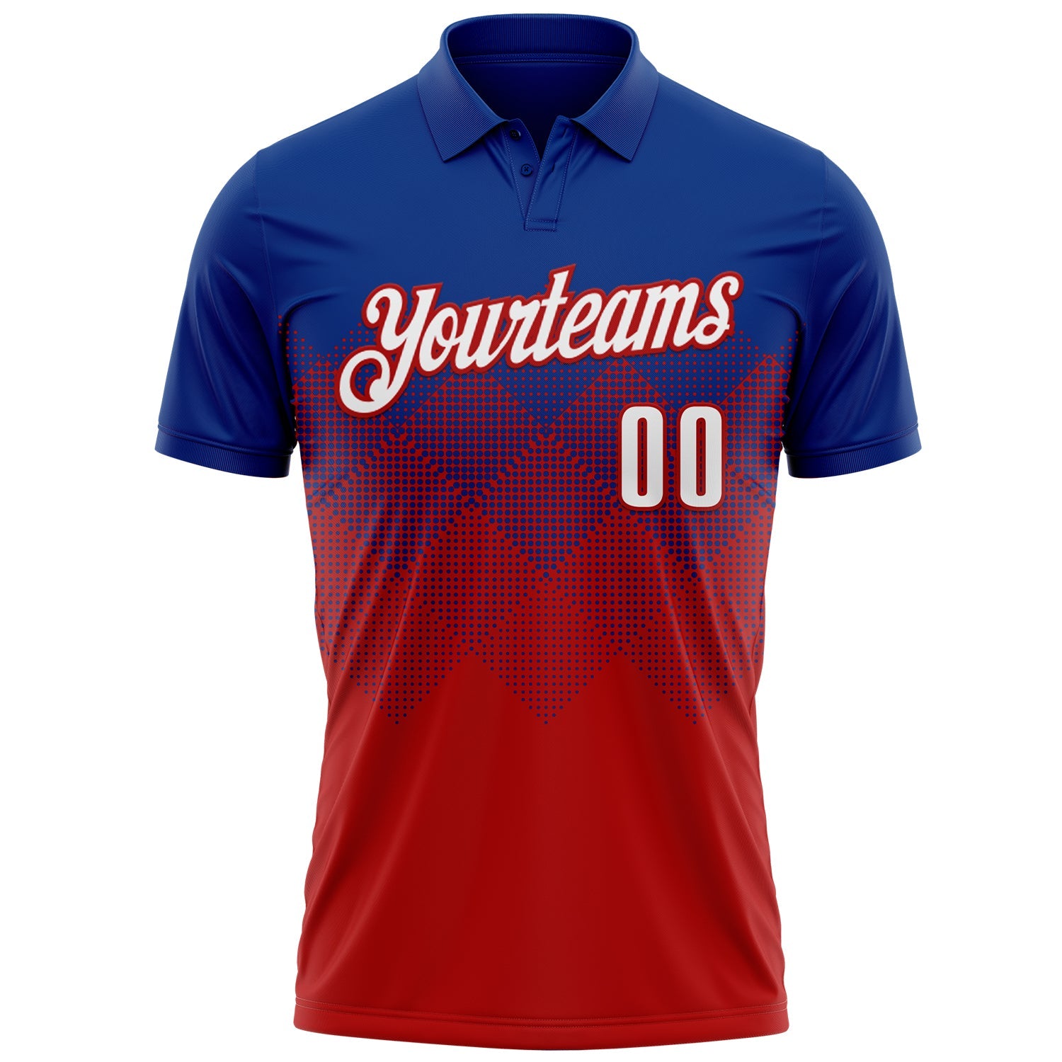 Custom Royal White-Red 3D Gradient Square Shape Performance Polo Shirt view 2