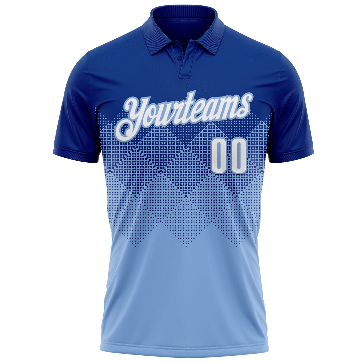 Custom Royal White-Light Blue 3D Gradient Square Shape Performance Polo Shirt view 2