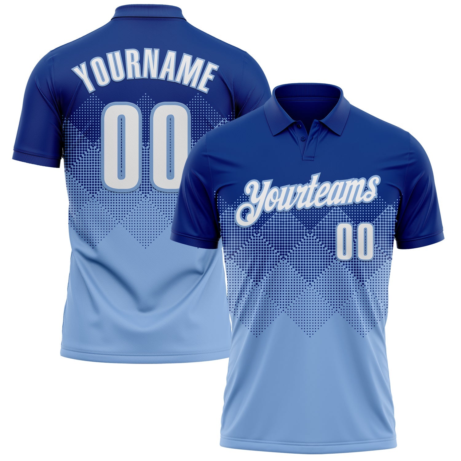 Custom Royal White-Light Blue 3D Gradient Square Shape Performance Polo Shirt - Main View