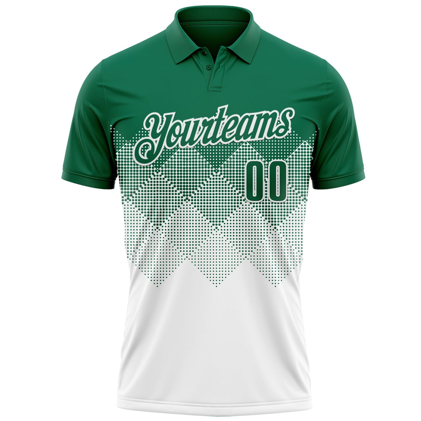 Custom Kelly Green White 3D Gradient Square Shape Performance Polo Shirt view 2