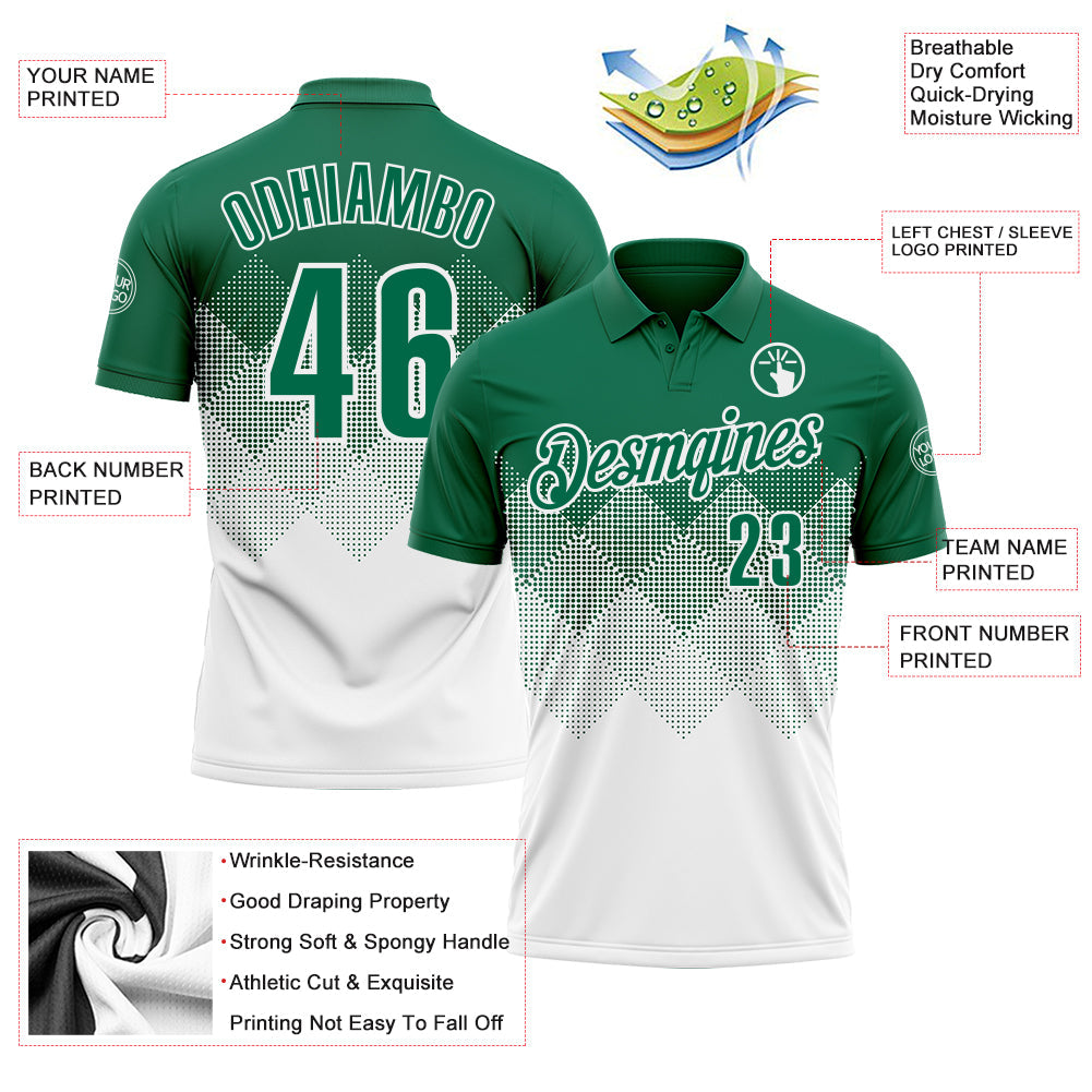 Custom Kelly Green White 3D Gradient Square Shape Performance Polo Shirt view 3