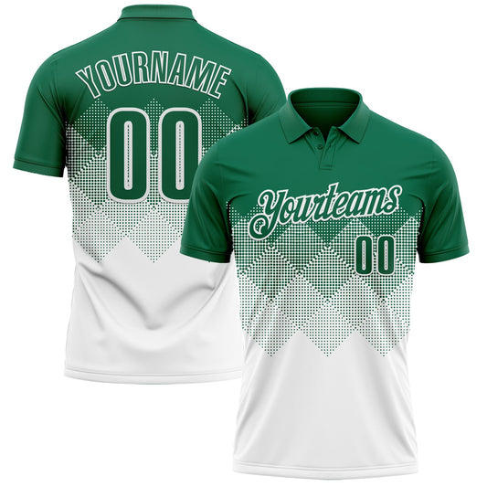 Custom Kelly Green White 3D Gradient Square Shape Performance Polo Shirt - Main View
