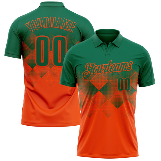 Custom Kelly Green Orange 3D Gradient Square Shape Performance Polo Shirt - Main View