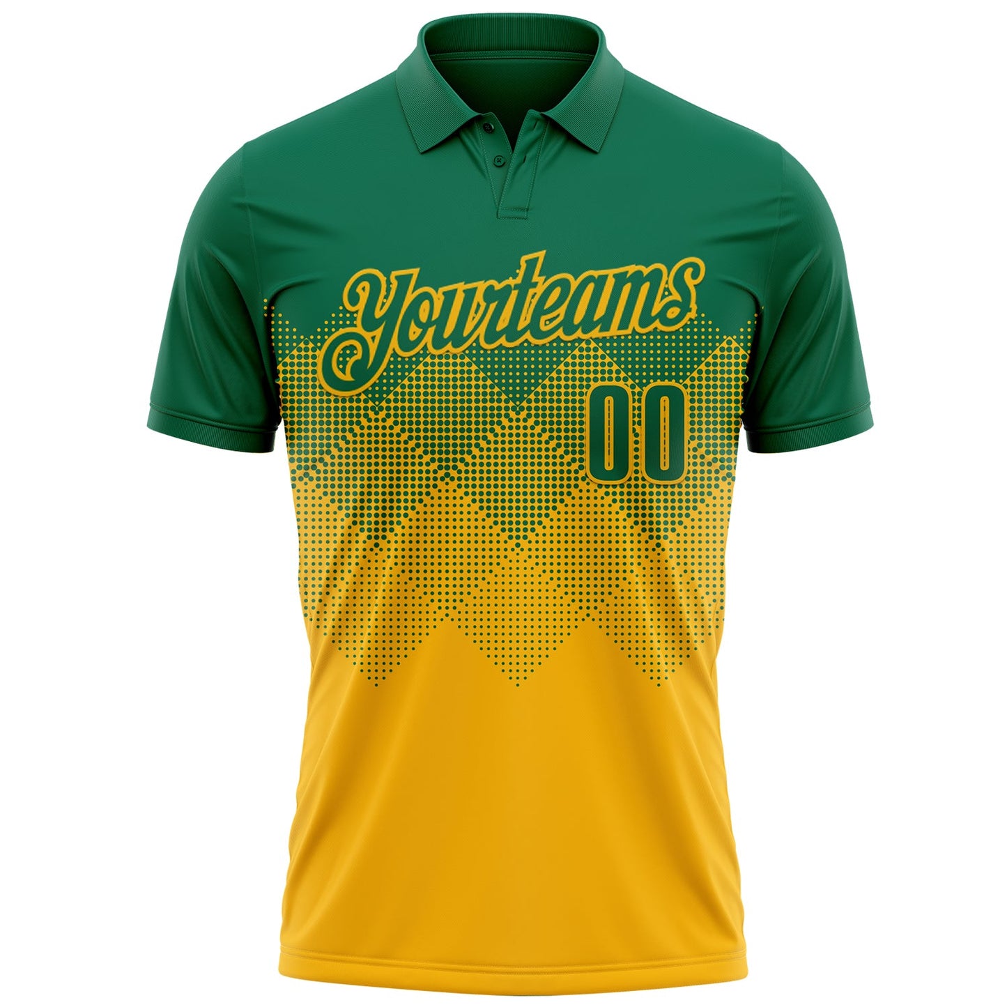 Custom Kelly Green Gold 3D Gradient Square Shape Performance Polo Shirt view 2