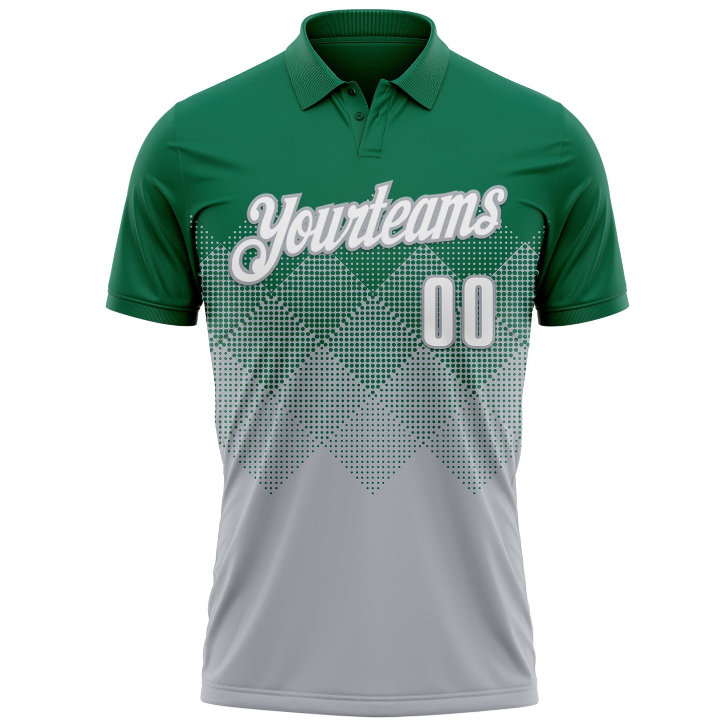 Custom Kelly Green White-Gray 3D Gradient Square Shape Performance Polo Shirt view 2