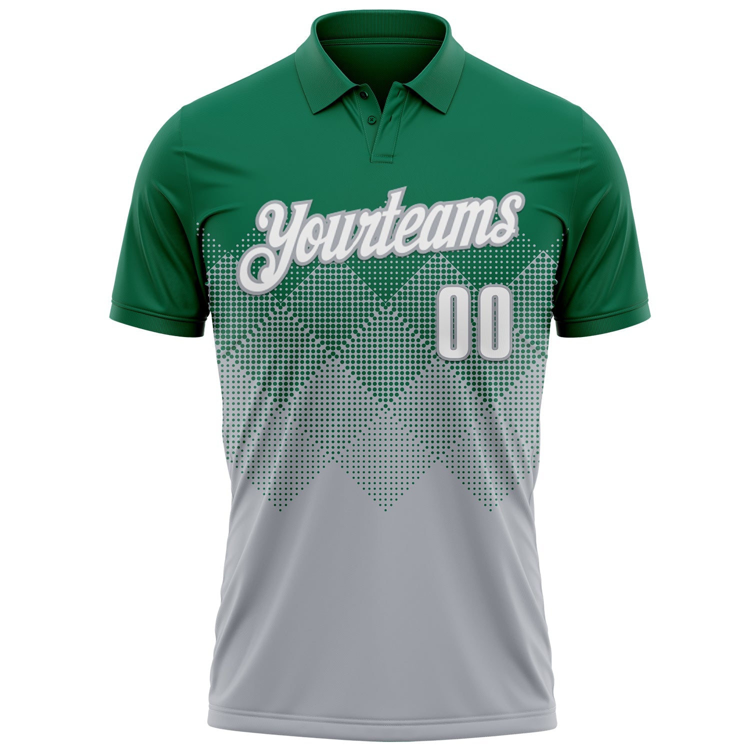 Custom Kelly Green White-Gray 3D Gradient Square Shape Performance Polo Shirt view 2