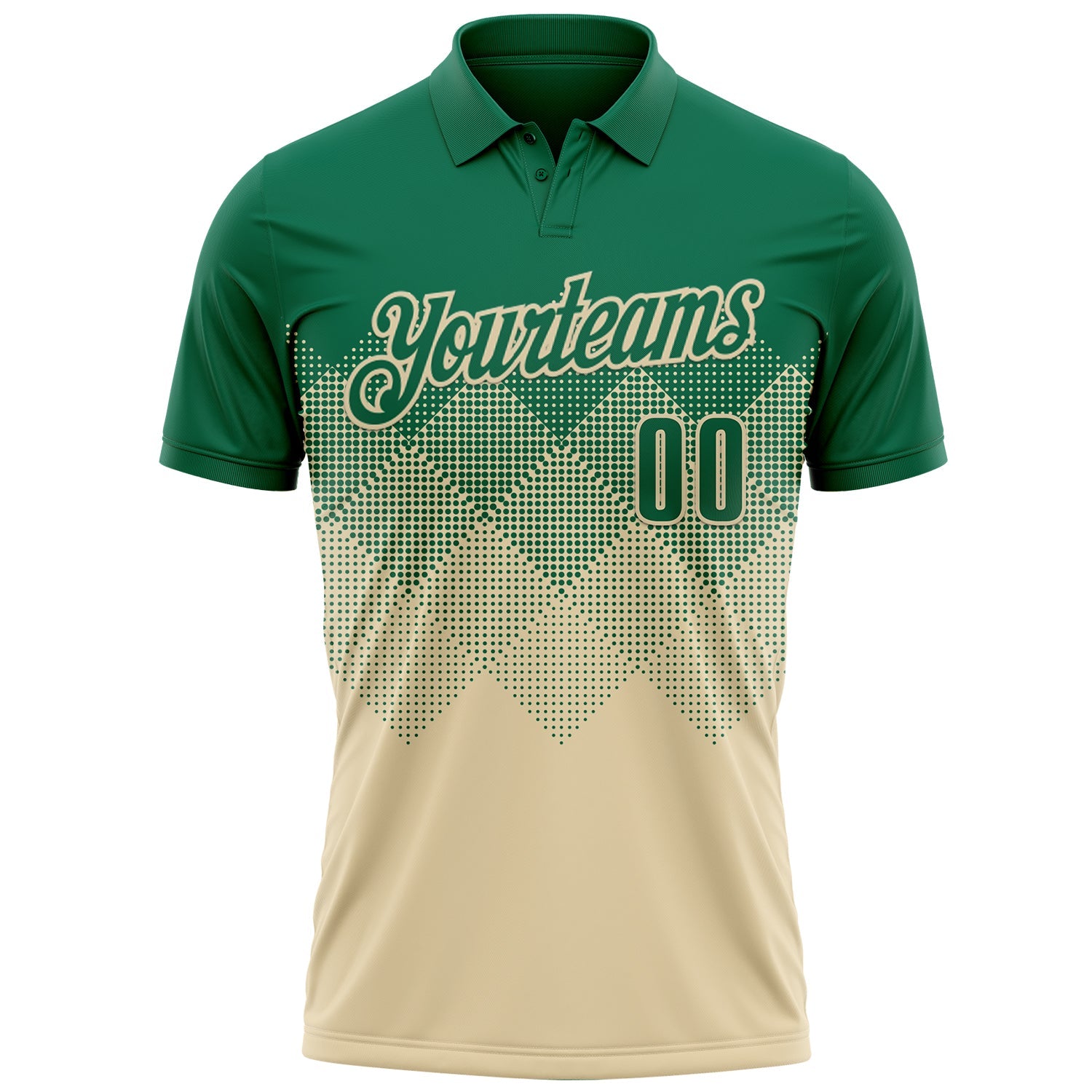 Custom Kelly Green Cream 3D Gradient Square Shape Performance Polo Shirt view 2