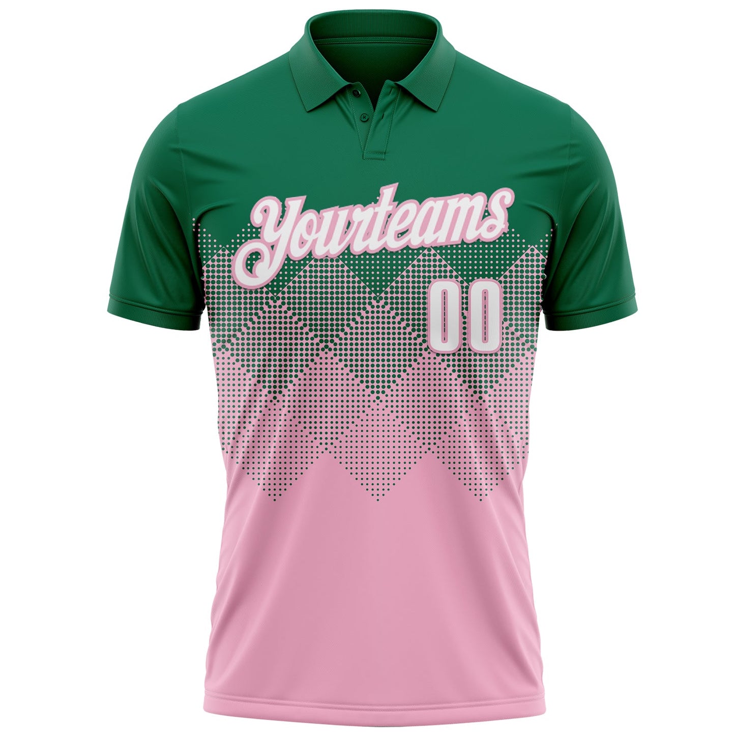 Custom Kelly Green White-Light Pink 3D Gradient Square Shape Performance Polo Shirt view 2