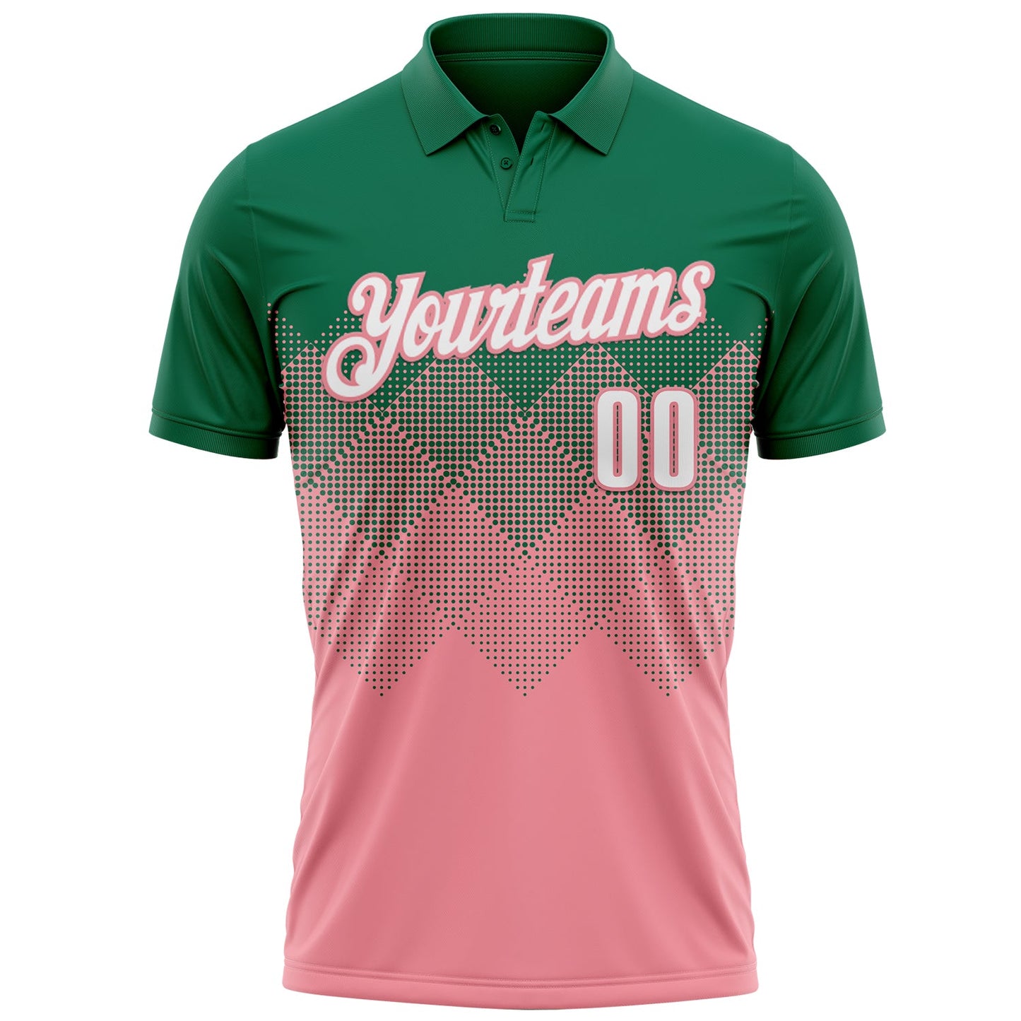 Custom Kelly Green White-Medium Pink 3D Gradient Square Shape Performance Polo Shirt view 2