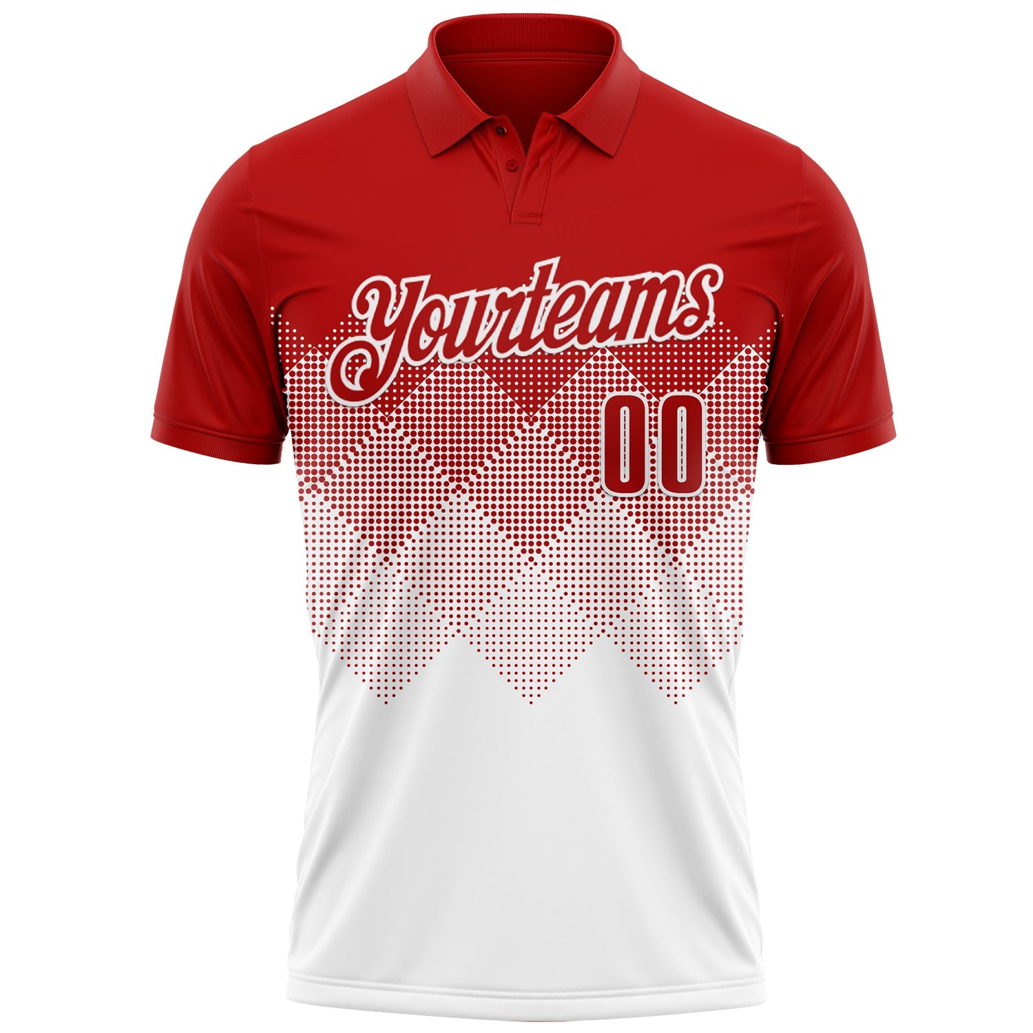 Custom Red White 3D Gradient Square Shape Performance Polo Shirt view 2