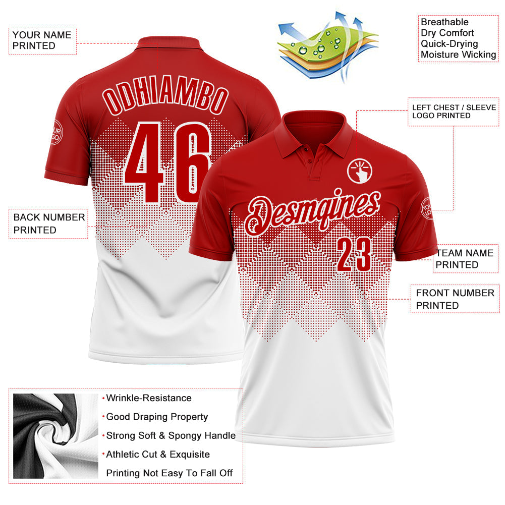 Custom Red White 3D Gradient Square Shape Performance Polo Shirt view 3
