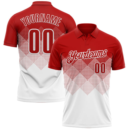 Custom Red White 3D Gradient Square Shape Performance Polo Shirt - Main View