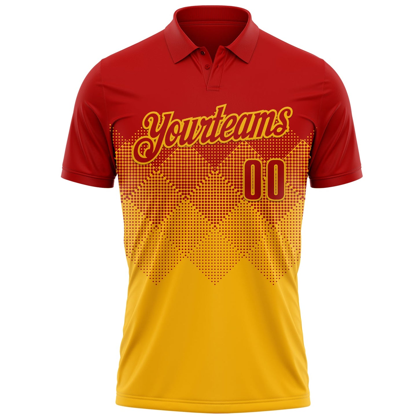 Custom Red Gold 3D Gradient Square Shape Performance Polo Shirt view 2