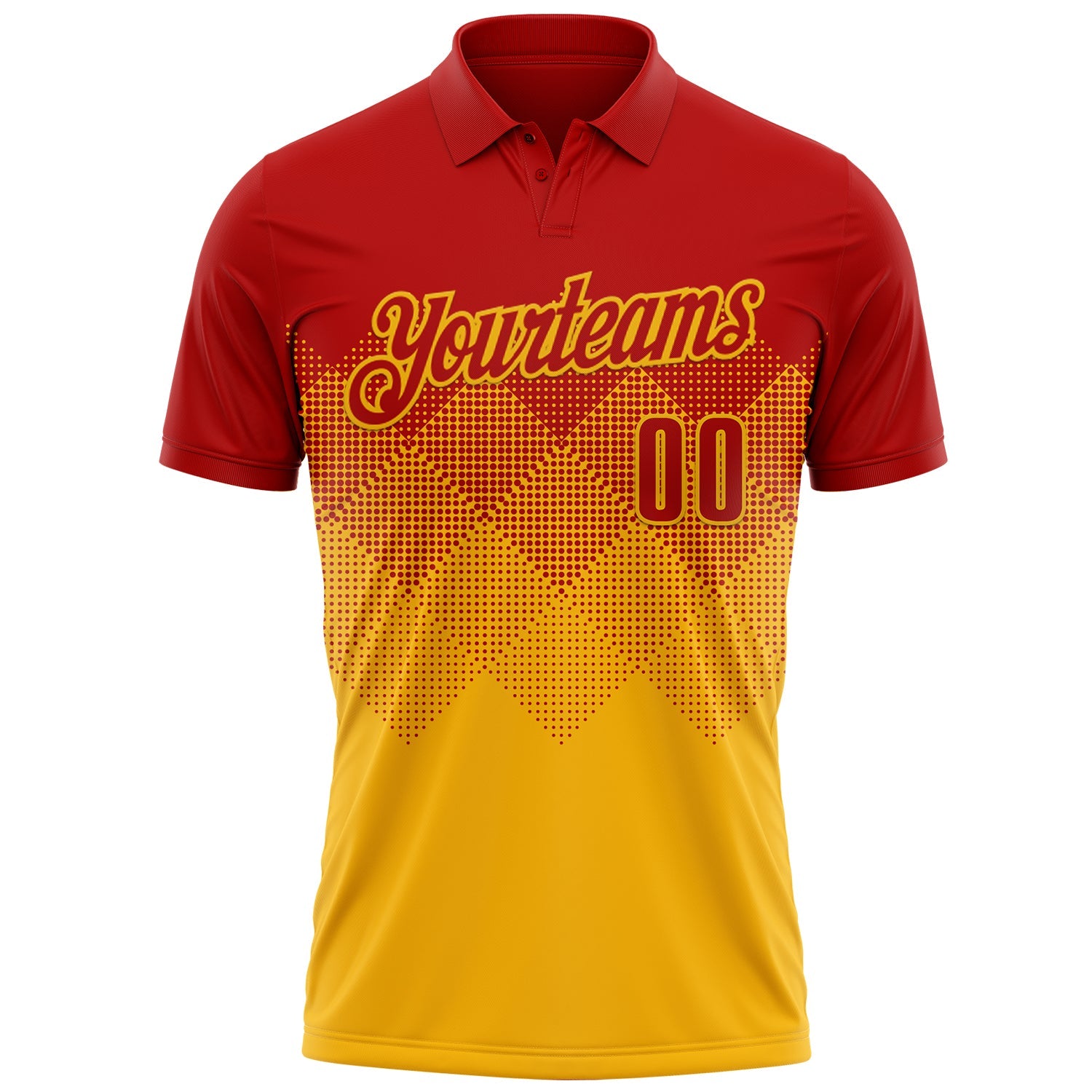 Custom Red Gold 3D Gradient Square Shape Performance Polo Shirt view 2