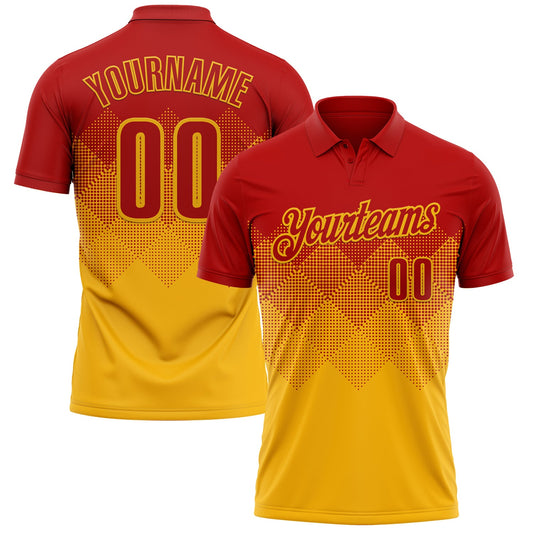 Custom Red Gold 3D Gradient Square Shape Performance Polo Shirt - Main View