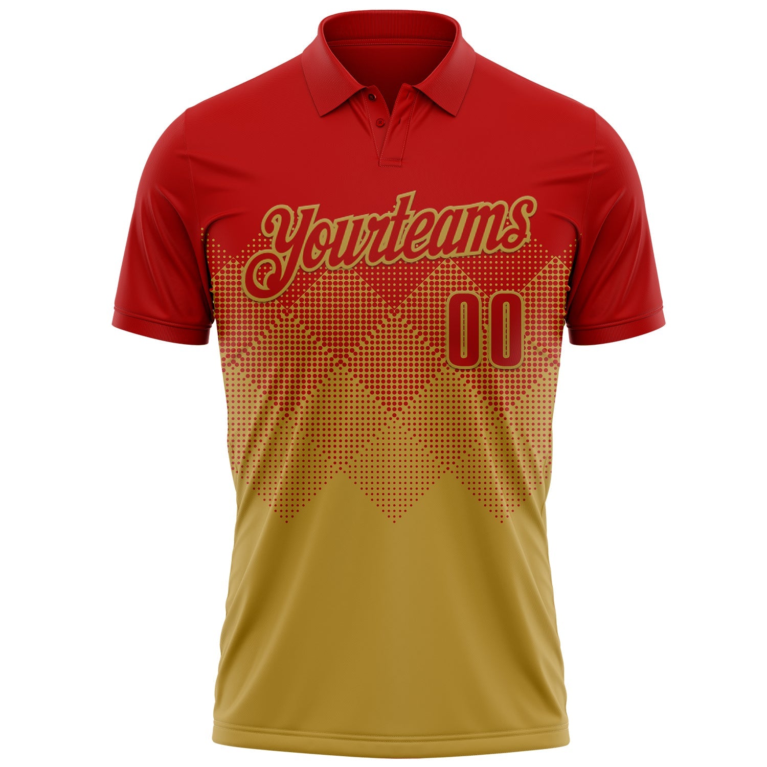 Custom Red Old Gold 3D Gradient Square Shape Performance Polo Shirt view 2