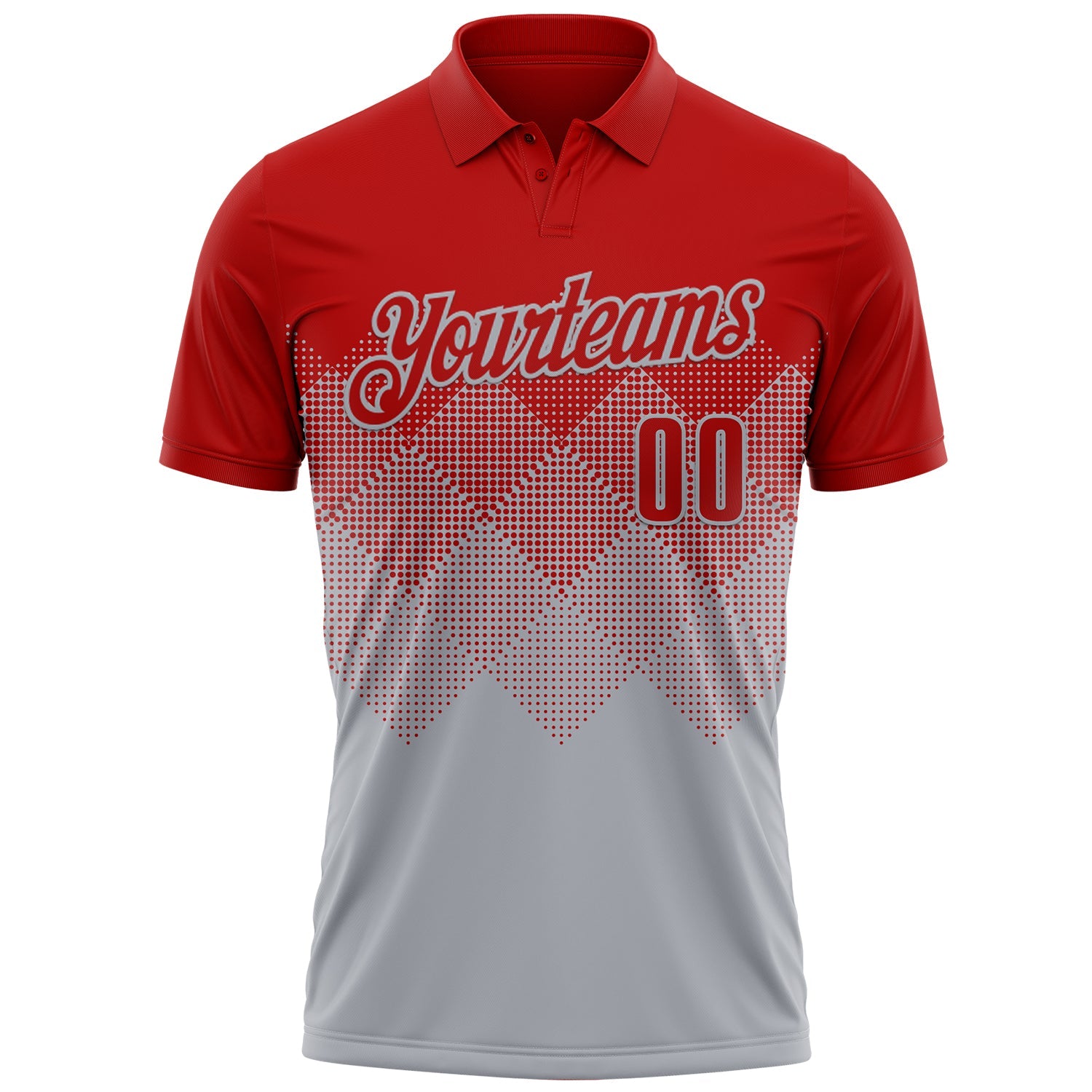 Custom Red Gray 3D Gradient Square Shape Performance Polo Shirt view 2