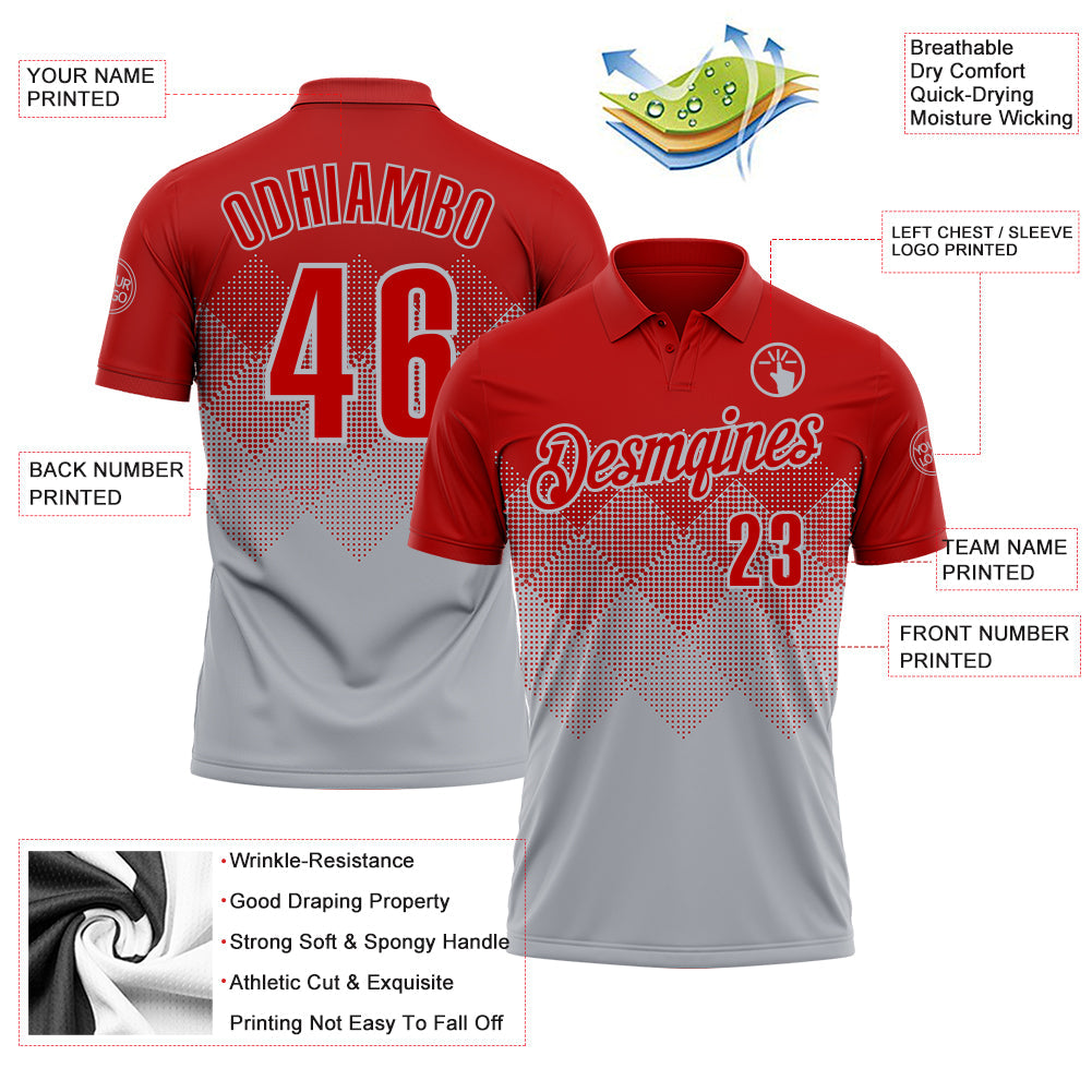 Custom Red Gray 3D Gradient Square Shape Performance Polo Shirt view 3