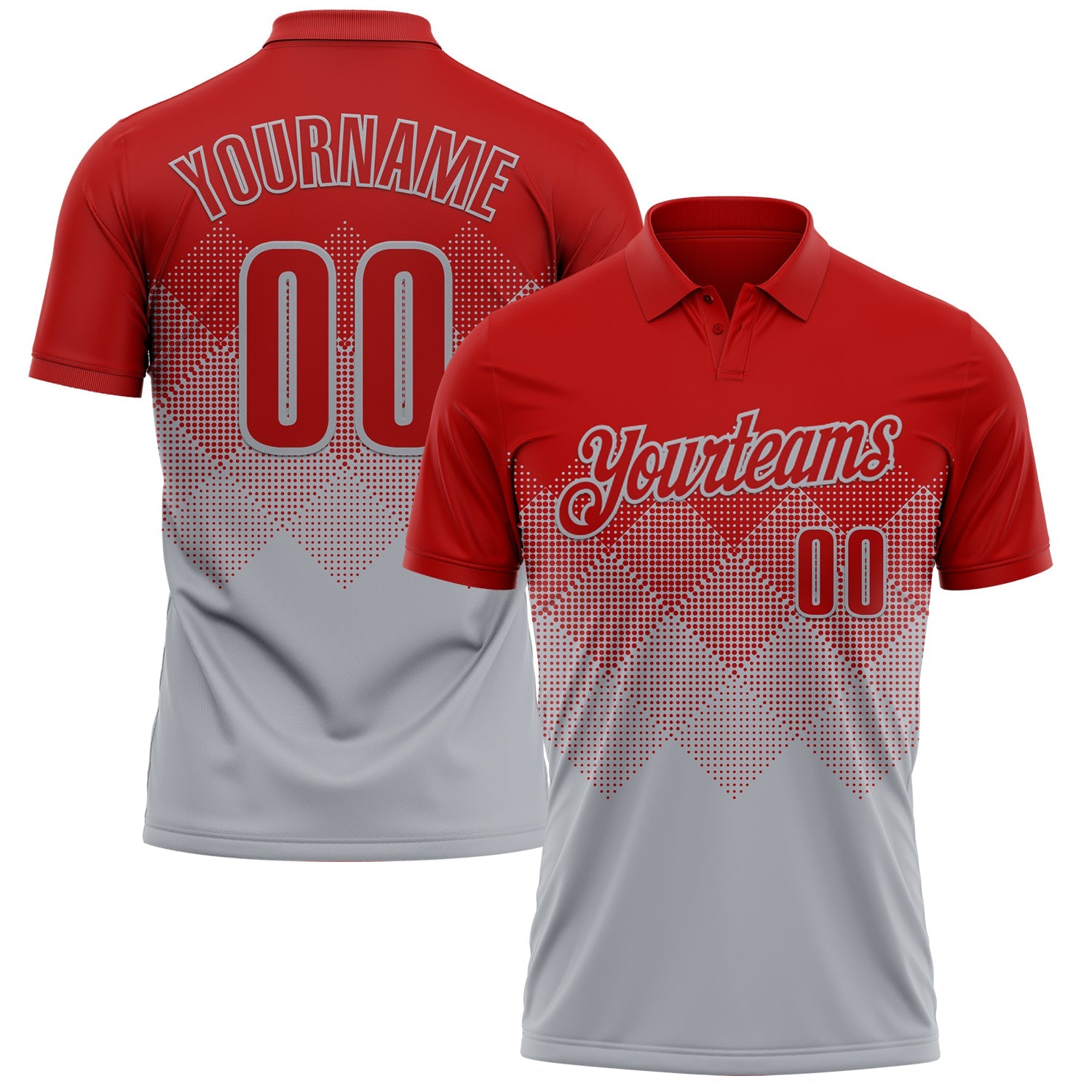 Custom Red Gray 3D Gradient Square Shape Performance Polo Shirt - Main View