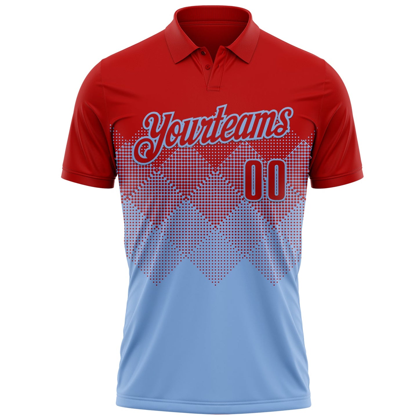 Custom Red Light Blue 3D Gradient Square Shape Performance Polo Shirt view 2