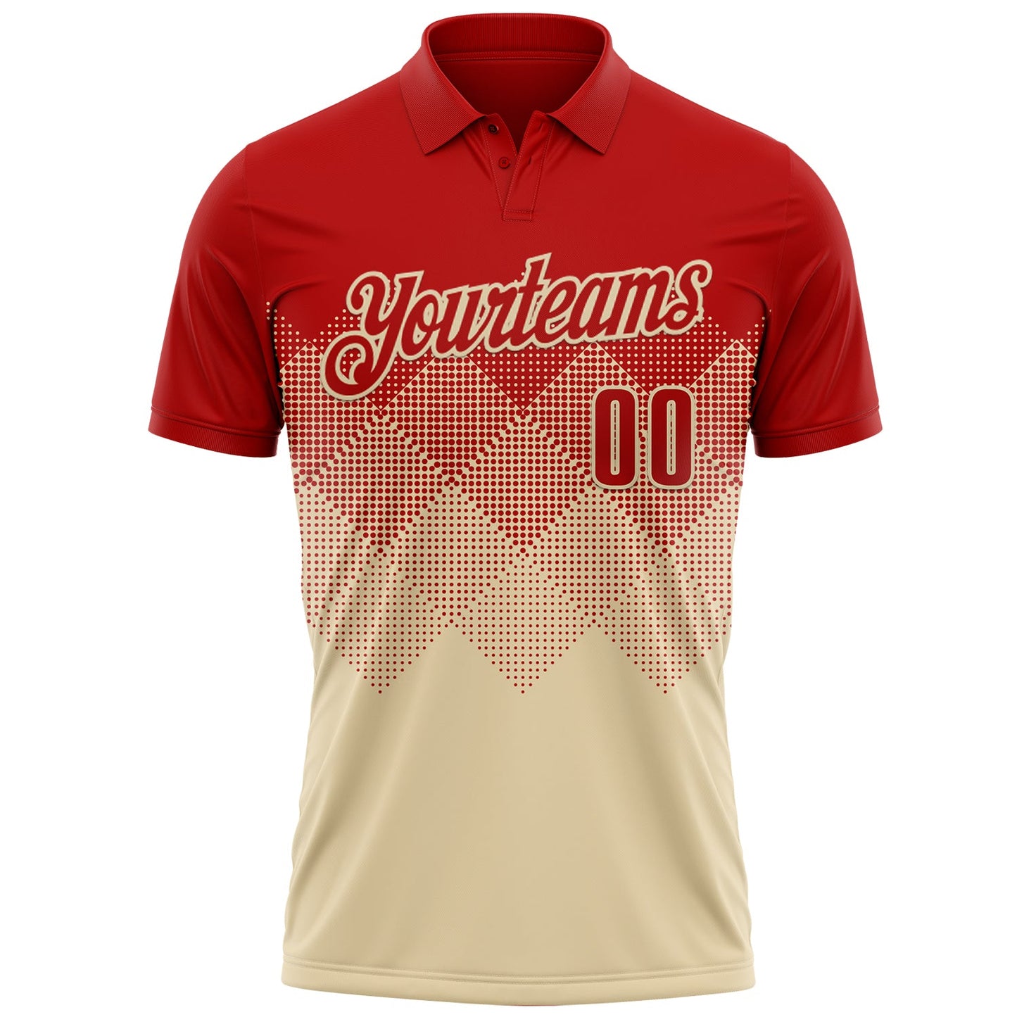 Custom Red Cream 3D Gradient Square Shape Performance Polo Shirt view 2