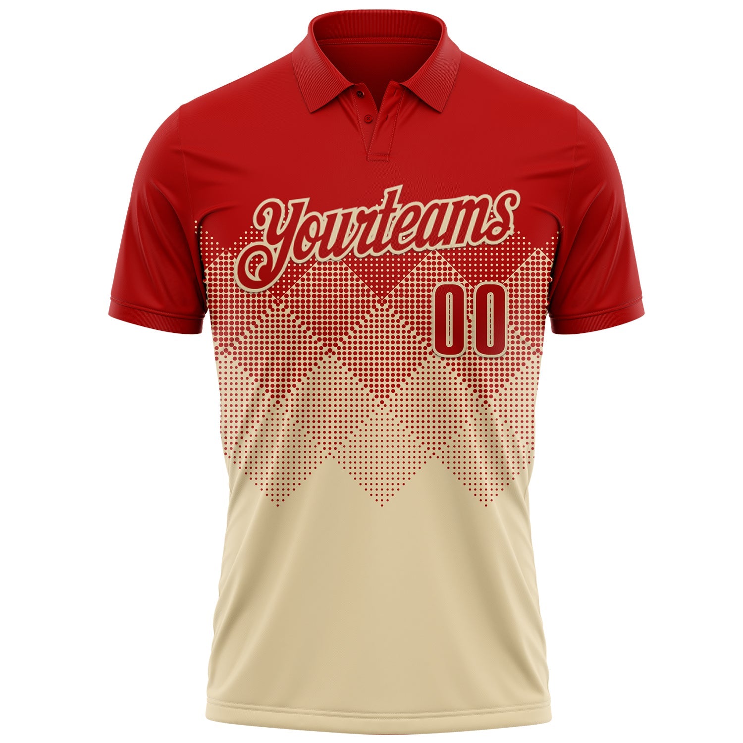 Custom Red Cream 3D Gradient Square Shape Performance Polo Shirt view 2