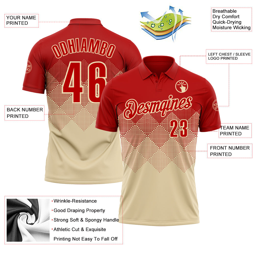 Custom Red Cream 3D Gradient Square Shape Performance Polo Shirt view 3