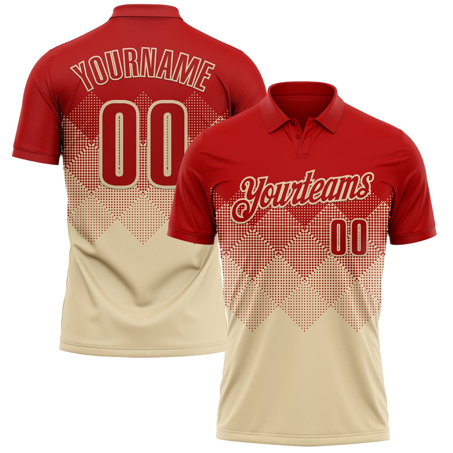Custom Red Cream 3D Gradient Square Shape Performance Polo Shirt - Main View