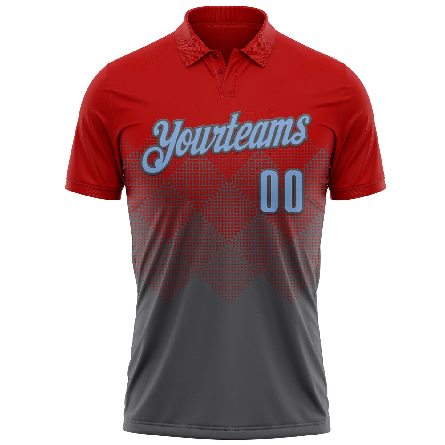 Custom Red Light Blue-Steel Gray 3D Gradient Square Shape Performance Polo Shirt view 2