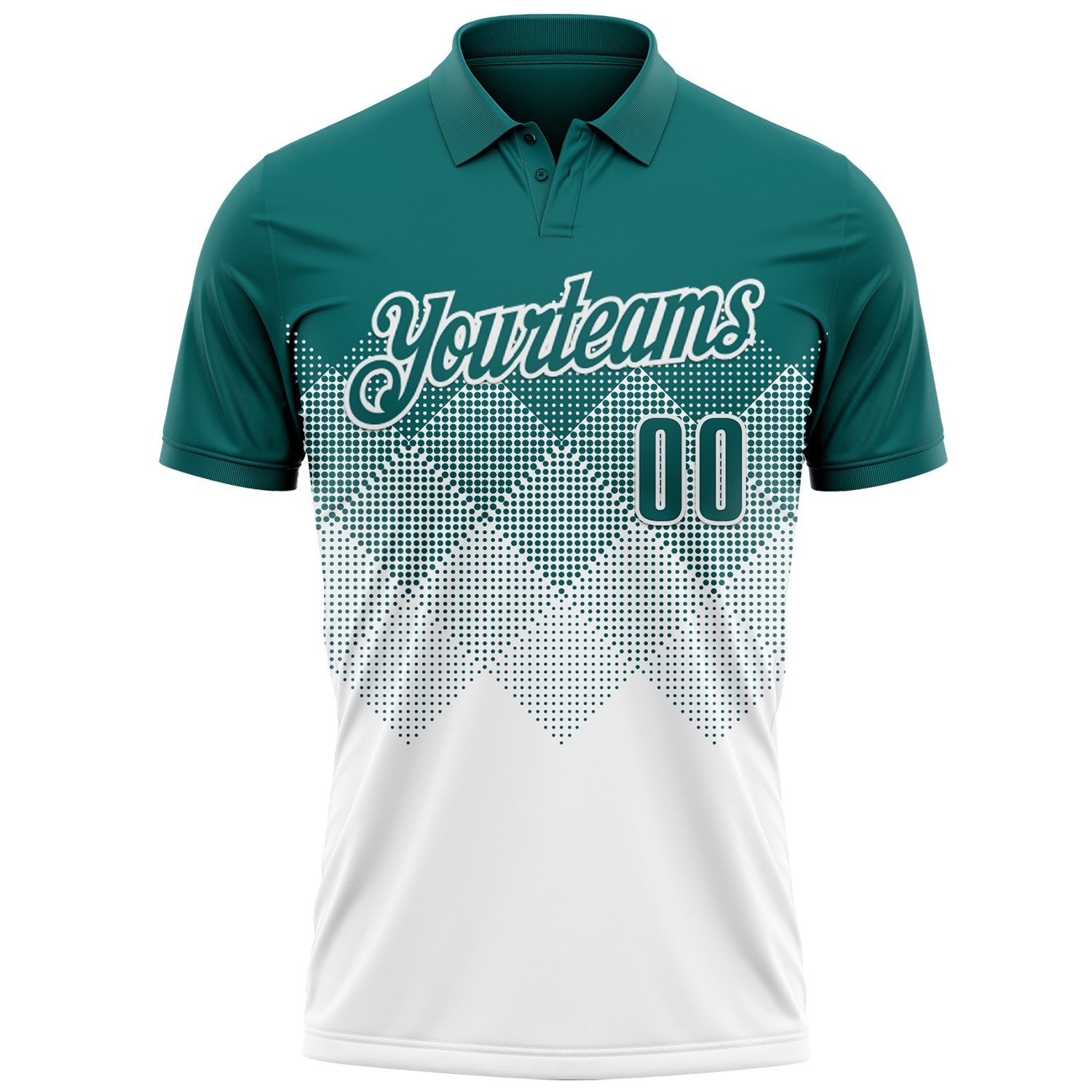 Custom Teal White 3D Gradient Square Shape Performance Polo Shirt view 2