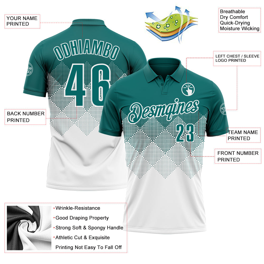 Custom Teal White 3D Gradient Square Shape Performance Polo Shirt view 3