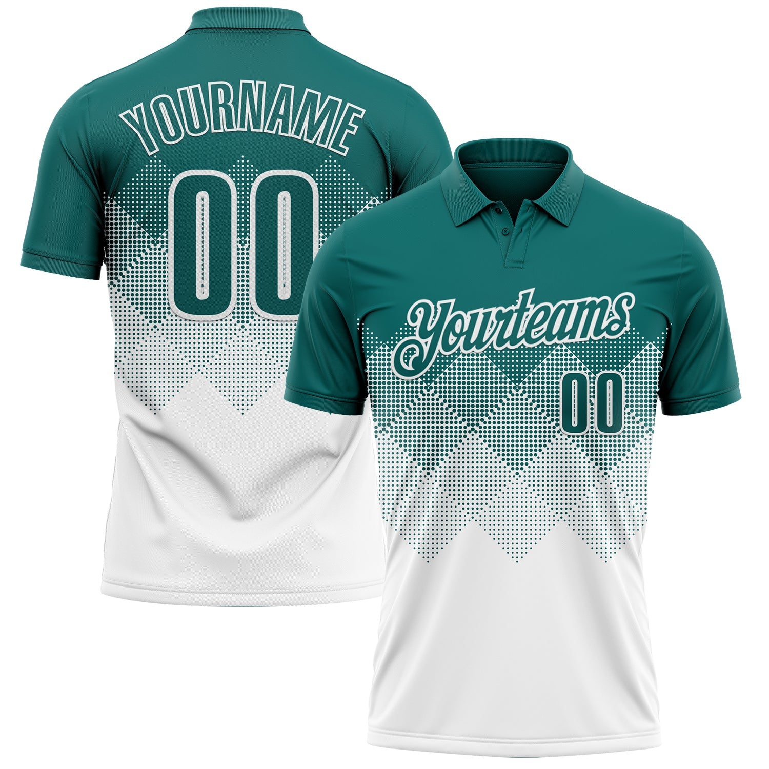 Custom Teal White 3D Gradient Square Shape Performance Polo Shirt - Main View
