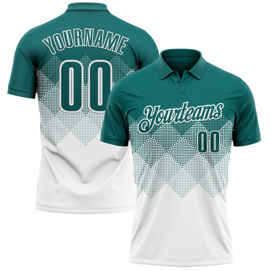 Custom Teal White 3D Gradient Square Shape Performance Polo Shirt - Main View