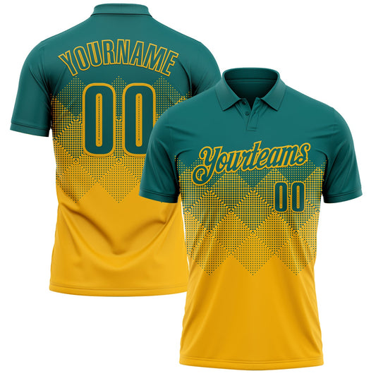 Custom Teal Gold 3D Gradient Square Shape Performance Polo Shirt - Main View