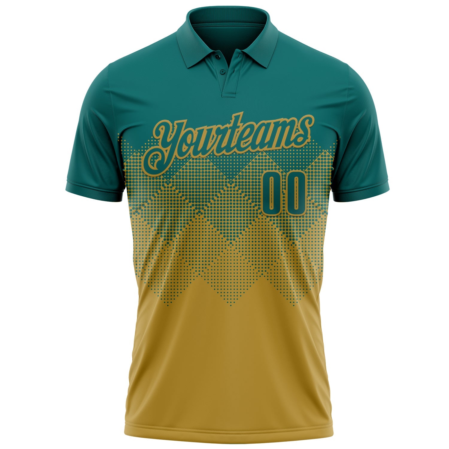 Custom Teal Old Gold 3D Gradient Square Shape Performance Polo Shirt view 2