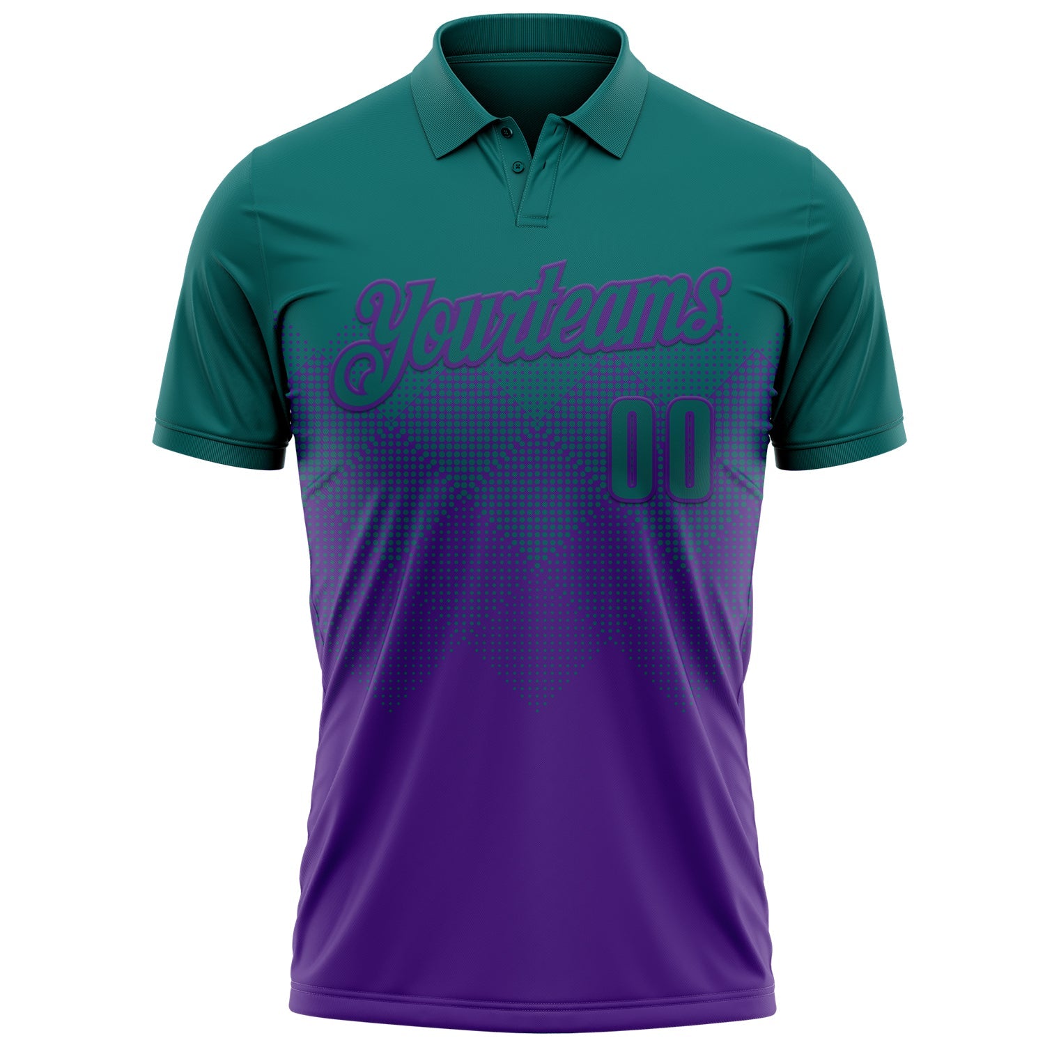 Custom Teal Purple 3D Gradient Square Shape Performance Polo Shirt view 2