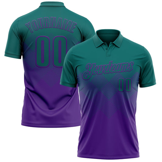 Custom Teal Purple 3D Gradient Square Shape Performance Polo Shirt - Main View