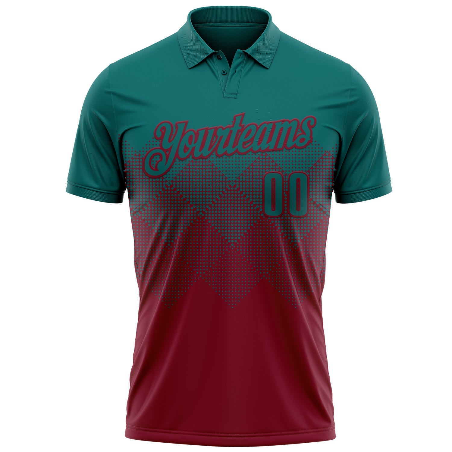 Custom Teal Crimson 3D Gradient Square Shape Performance Polo Shirt view 2