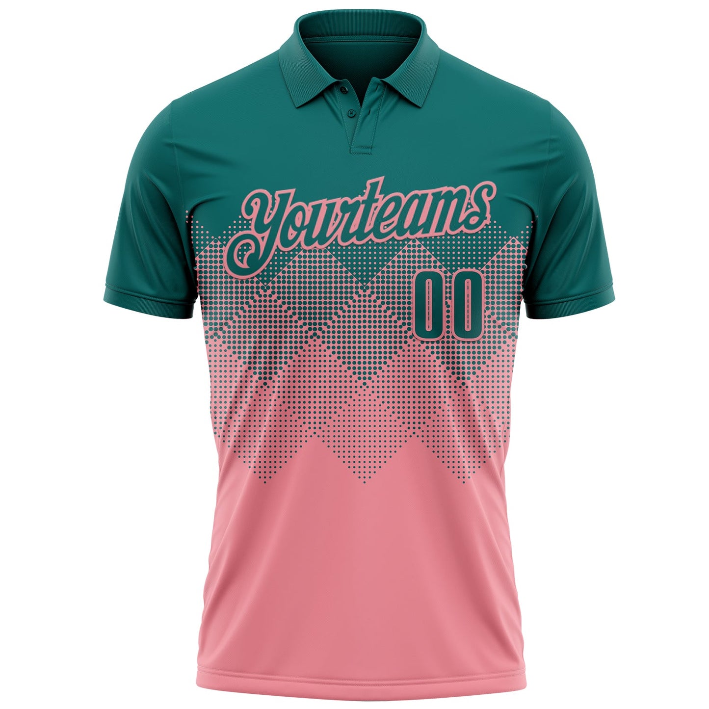 Custom Teal Medium Pink 3D Gradient Square Shape Performance Polo Shirt view 2
