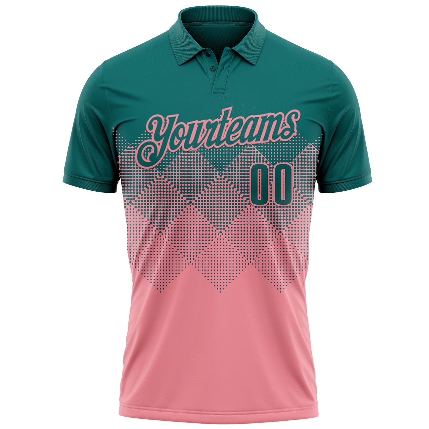 Custom Teal Medium Pink 3D Gradient Square Shape Performance Polo Shirt view 2