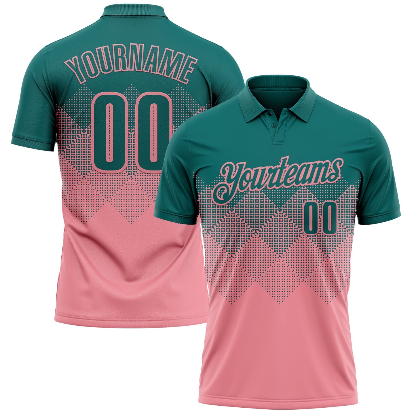Custom Teal Medium Pink 3D Gradient Square Shape Performance Polo Shirt - Main View