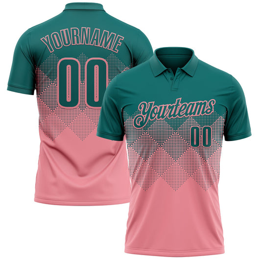 Custom Teal Medium Pink 3D Gradient Square Shape Performance Polo Shirt - Main View