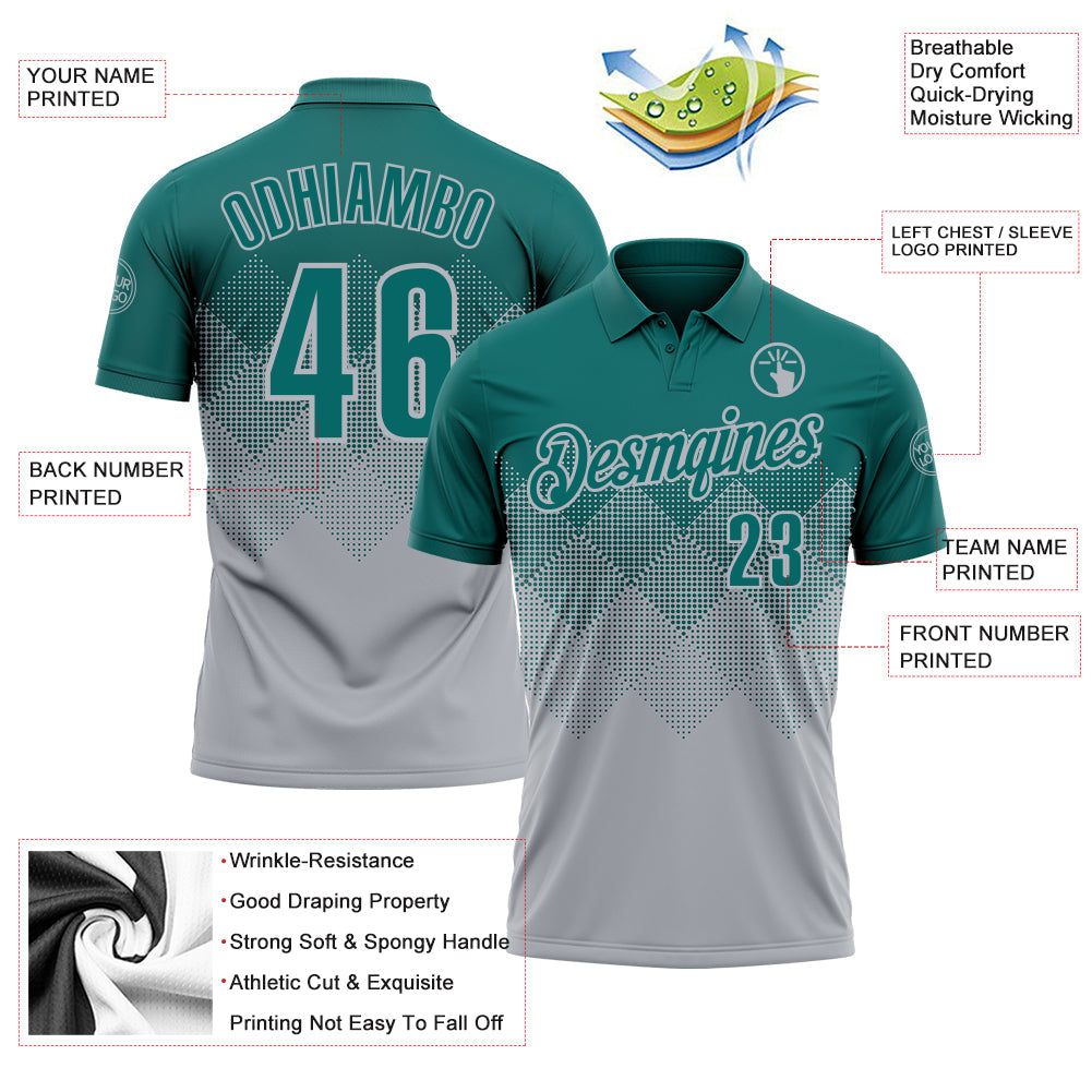 Custom Teal Gray 3D Gradient Square Shape Performance Polo Shirt view 3
