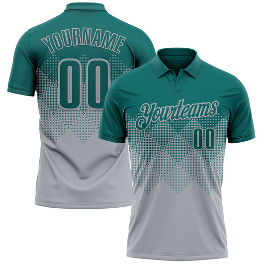 Custom Teal Gray 3D Gradient Square Shape Performance Polo Shirt - Main View